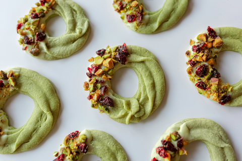Matcha Christmas Wreath Cookies